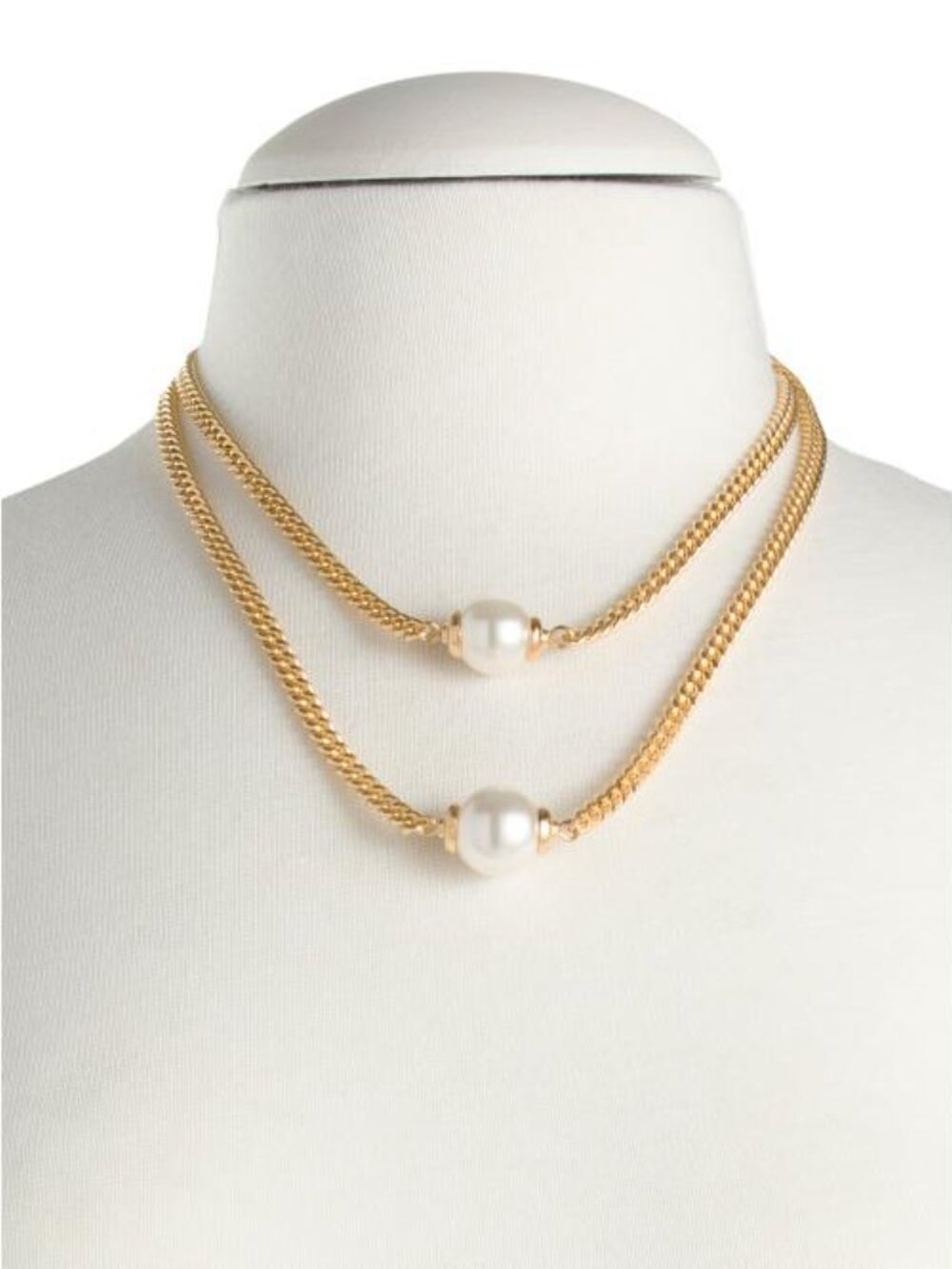 BEN AMUN Gold Plated Double Chain Necklace With Pearls - Picture 2 of 2
